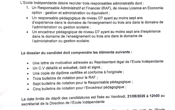 RELANCEMENT D'UN AVIS DE RECRUTEMENT